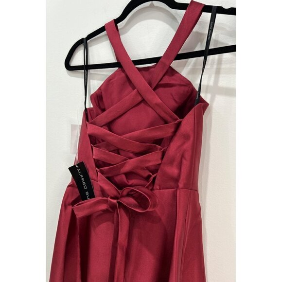 NWT Alfred Sung Size 2 Lace-Up Back Satin Twill A-Line Gown - Burgundy MSRP $25 - Picture 4 of 12
